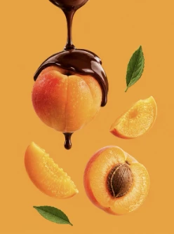 Supplied reference artwork of apricots with flowing chocolate